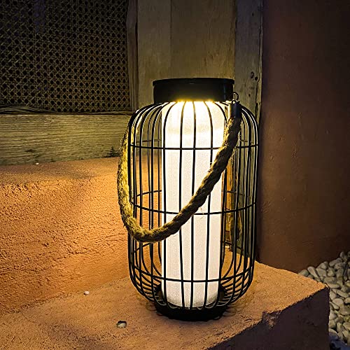 baterysu Large Outdoor Solar Lanterns Hanging Light Waterproof LED Garden Lights solar powered Retro Metal Auto On Off Table Lamp for Garden Patio Porch Lawn Pathway Walkway Tabletop Decorative(Black)