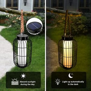 baterysu Large Outdoor Solar Lanterns Hanging Light Waterproof LED Garden Lights solar powered Retro Metal Auto On Off Table Lamp for Garden Patio Porch Lawn Pathway Walkway Tabletop Decorative(Black)