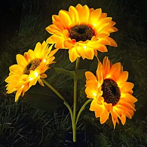 [Upgraded 3 Sunflowers] Solar Powered Decorative Sunflower Garden Stake Lights, Waterproof Outdoor Solar Sunflower Lights for Outdoor Garden Flower Bed Patio Backyard Pathway Cemetery Grave Decoration