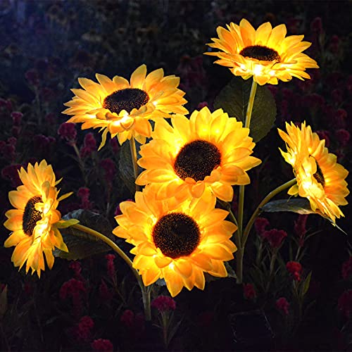 [Upgraded 3 Sunflowers] Solar Powered Decorative Sunflower Garden Stake Lights, Waterproof Outdoor Solar Sunflower Lights for Outdoor Garden Flower Bed Patio Backyard Pathway Cemetery Grave Decoration