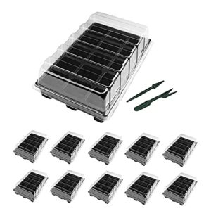 gardzen 10-set garden propagator set, seed tray kits with 150-cell, seed starter tray with dome and base 15″ x 9″ (15-cell per tray)