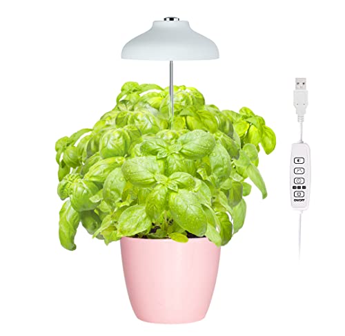 GrowLED Umbrella Herb Garden Grow Light, Height Adjustable, 7ft Cord, 8/12/16 Hours Automatic Timer, 10-Level Brightness, 3 Optional Spectrums, Suitable for Desktop/Large/Hanging Planters, White