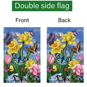 Louise Maelys Spring Garden Flag 12x18 Double Sided Vertical, Burlap Small Butterfly Floral Flower Welcome Garden Yard House Flags Outside Outdoor House Spring Summer Decoration (ONLY FLAG)