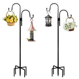 starfami double shepherds hook for outdoor with 5 prongs base, upgraded adjustable garden hanging stand plant holders for bird feeder, plant baskets, solar light lanterns, wedding (60 inch 2pcs)
