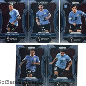 2022 Panini Prizm World Cup Qatar Uruguay Team Set of 10 Cards: Darwin Nunez(#273), Edinson Cavani(#274), Facundo Pellistri(#275), Lucas Torreira(#276), Federico Valverde(#277), Giorgian de Arrascaeta(#278), Jose Maria Gimenez(#279), Luis Suarez(#280), Ma