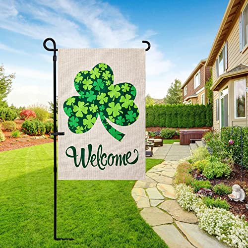 ESTTOP St Patricks Day Garden Flag, Welcome Green clover St. Pat's Decorations, Double Sided ST Patricks Day Decor, Outdoor Indoor Yard Flag 12.5x18 Inch