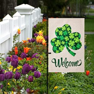 ESTTOP St Patricks Day Garden Flag, Welcome Green clover St. Pat's Decorations, Double Sided ST Patricks Day Decor, Outdoor Indoor Yard Flag 12.5x18 Inch