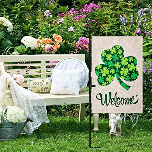 ESTTOP St Patricks Day Garden Flag, Welcome Green clover St. Pat's Decorations, Double Sided ST Patricks Day Decor, Outdoor Indoor Yard Flag 12.5x18 Inch