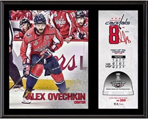 alex ovechkin washington capitals 2018 stanley cup champions 12” x 15” sublimated plaque with game-used ice from the 2018 stanley cup final – limited edition of 250 – nhl game used ice collages