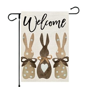crowned beauty easter bunnies garden flag 12×18 inch double sided for outside burlap small polka dots brown welcome holiday yard flag cf718-12