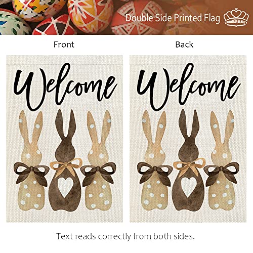 CROWNED BEAUTY Easter Bunnies Garden Flag 12x18 Inch Double Sided for Outside Burlap Small Polka Dots Brown Welcome Holiday Yard Flag CF718-12