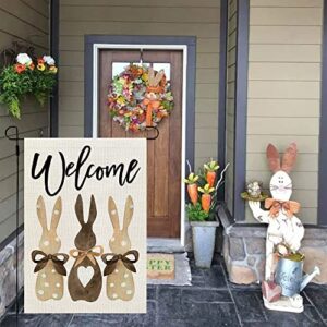 CROWNED BEAUTY Easter Bunnies Garden Flag 12x18 Inch Double Sided for Outside Burlap Small Polka Dots Brown Welcome Holiday Yard Flag CF718-12