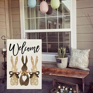 CROWNED BEAUTY Easter Bunnies Garden Flag 12x18 Inch Double Sided for Outside Burlap Small Polka Dots Brown Welcome Holiday Yard Flag CF718-12