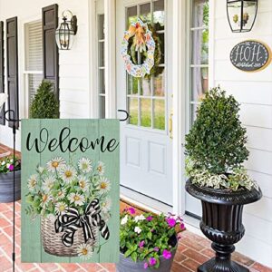 CROWNED BEAUTY Spring Garden Flag Floral 12x18 Inch Double Sided for Outside Chamomile Welcome Burlap Small Yard Holiday Decoration CF746-12