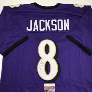 Autographed/Signed Lamar Jackson Baltimore Purple Football Jersey JSA COA