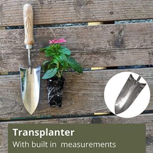 Classic 3 Piece Garden Hand Tool Set Made with Wooden Handle and Stainless Steel. Includes Large Trowel, Cultivator Hand rake, and Transplanter Trowel. Tools are Large and Heavy Duty. by Truly Garden