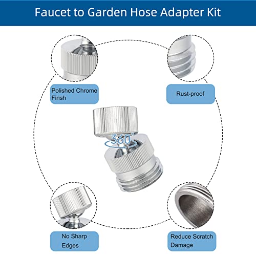 Hibbent Garden Hose Adapter Kit, Sink Swivel Faucet Aerator Adapter to Connect Garden Hose, Multi-Thread Garden Hose with Cache Faucet Aerator Key for Male to Male and Female to Male, Chrome Finish