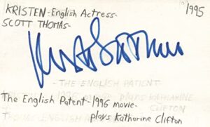 kristen scott thomas english actress movie autographed signed index card jsa coa