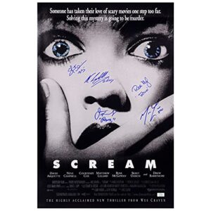 skeet ulrich, neve campbell, matthew lillard, rose mcgowan, jamie kennedy autographed 1996 scream 16×24 movie poster