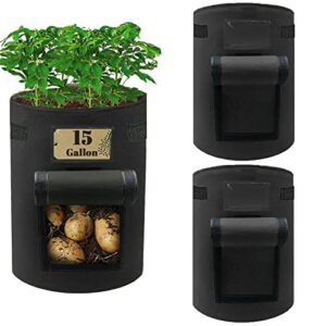 15 gallon potato planter grow bags with flap, grow containers bucket, nonwoven fabric garden pot for growing potatoes tomato vegetables, pack of 2