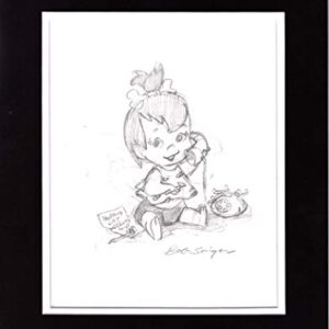 2 LOT The FLINTSTONES Pebbles and Bamm Bamm Pencil Drawings Signed by Bob Singer