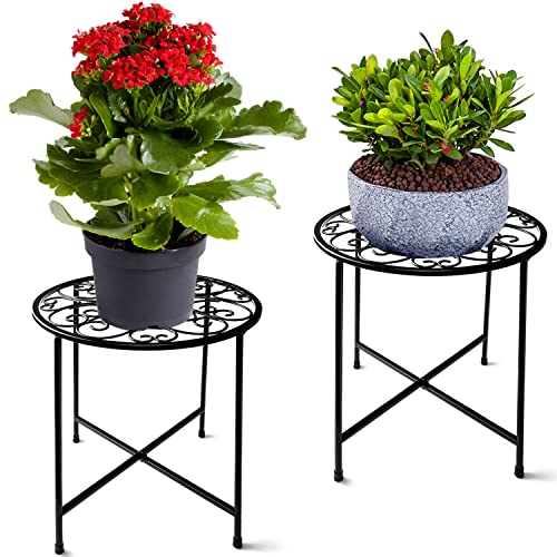 Plant Stand Indoor Outdoor, 2 Pack 15" Tall Flower Pot Stand, Round Metal Corner Plant Stand for Flower Pot, Rustproof Flower Plant Holder for Home, Garden, Patio, Plant Lovers, Housewarming