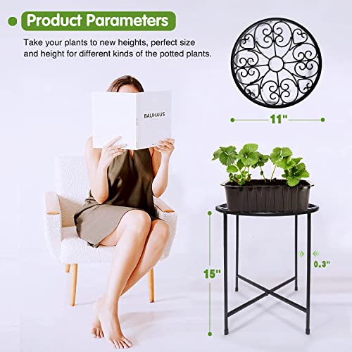 Plant Stand Indoor Outdoor, 2 Pack 15" Tall Flower Pot Stand, Round Metal Corner Plant Stand for Flower Pot, Rustproof Flower Plant Holder for Home, Garden, Patio, Plant Lovers, Housewarming