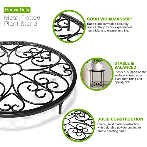 Plant Stand Indoor Outdoor, 2 Pack 15" Tall Flower Pot Stand, Round Metal Corner Plant Stand for Flower Pot, Rustproof Flower Plant Holder for Home, Garden, Patio, Plant Lovers, Housewarming