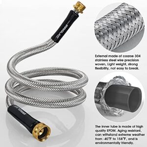 IRRIGLAD Garden Hose 304 Stainless Steel Metal Braided Hose, Lightweight, Kink-Free, Tough, Flexible Water Hose Rust Proof, Puncture, Portable, Universal Aircraft Grade Aluminum Alloy Connector, 25FT