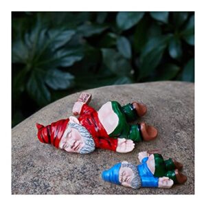 Rvinok 2Pcs Funny Garden Gnomes Statues Decoration, Garden Gnomes Novelty Gift for Outdoor Indoor Patio Yard Lawn Porch Ornament Decor, Red Garden Gnome 9.25 Inches-Blue 5.7 Inches