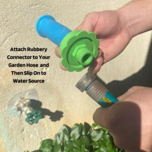 Rinseroo: Universal Garden Hose Attachment Sleeve and Sprayhead. Easily Connect a Hose to Most Water Sources. Stretch to Connect. No Adapter Needed.