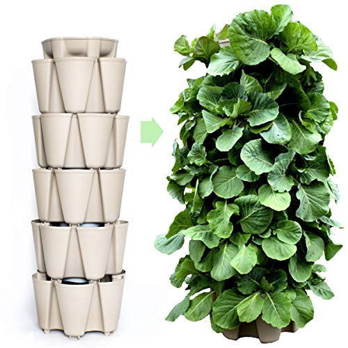 Greenstalk Patented Large 5 Tier Vertical Garden Planter with Patented Internal Watering System Great for Growing a Variety of Strawberries, Vegetables, Herbs, & Flowers (Stunning Stone)