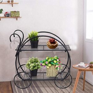 aboxoo Two-Tiered Garden Cart Metal Plant Stand, Succulent Flower Pot Holder Display Shelf for Indoor Outdoor Home Patio Garden Flower Shop, Parisian Style Plant Potted Rack(Black)