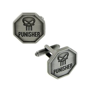 punisher skull logo octagon pewter-tone cufflinks officially licensed by marvel + comic con exclusive