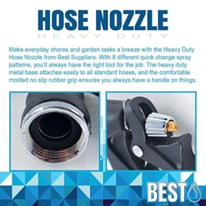 BEST Garden Hose Nozzle (HIGH Pressure Technology) - 8 Way Spray Pattern - Jet, Mist, Shower, Flat, Full, Center, Cone, and Angel Water Sprayer Settings - Rear Trigger Design - Steel Chrome Design