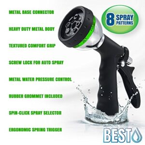 BEST Garden Hose Nozzle (HIGH Pressure Technology) - 8 Way Spray Pattern - Jet, Mist, Shower, Flat, Full, Center, Cone, and Angel Water Sprayer Settings - Rear Trigger Design - Steel Chrome Design