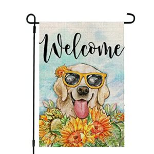 CROWNED BEAUTY Summer Dog Golden Retriever Garden Flag 12x18 Inch Double Sided Welcome Outside Small Yard Flag