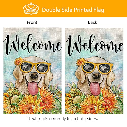 CROWNED BEAUTY Summer Dog Golden Retriever Garden Flag 12x18 Inch Double Sided Welcome Outside Small Yard Flag