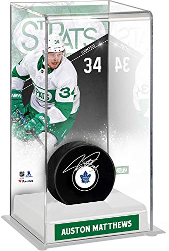 Auston Matthews Toronto Maple Leafs Autographed Puck with Toronto St. Pats Deluxe Tall Hockey Puck Display Case - Autographed NHL Pucks