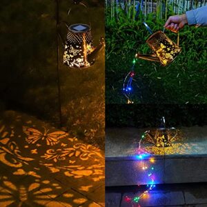 Atildp Upgraded Butterfly Solar Watering Can, Multicolor 60pcs String Lights for Outdoor Garden, Led Highlight Colourful Light Garden Lamps