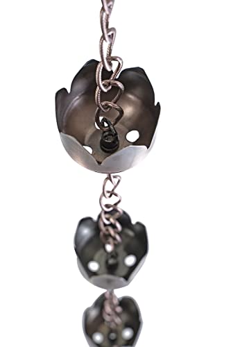 Hand-Crafted Iron Rain Chain Gutter – 6 Feet Length-Downspouts for Heavy Wind Rain - Umbrella Rain Chains Anchor for Home- Pewter Chain Link with Anchor Umbrellas Petals - for Home & Garden decoration