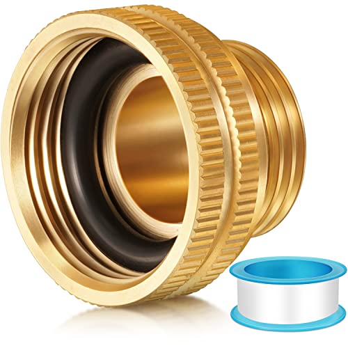 Solid Brass Garden Hose Adapter, 3/4'' GHT Garden Hose Male x 1'' NPT Female Connector, 1 Inch Male Garden Hose Thread to 1.3 Inch Pipe Fittings Thread, with Rubber Gasket and Sealant Tape