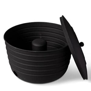 Gardener's Supply Company Garden Hose Pot with Lid | Matte Black Low Carbon Steel Watering Hose Storage with Hose Access Port | for Outdoor Garden, Backyard, & Patio | Holds 100ft Hose