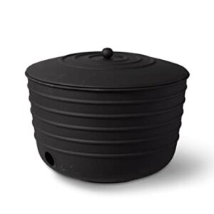 Gardener's Supply Company Garden Hose Pot with Lid | Matte Black Low Carbon Steel Watering Hose Storage with Hose Access Port | for Outdoor Garden, Backyard, & Patio | Holds 100ft Hose