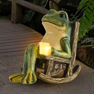 foxmis miniature frog garden statue spring home decor fairy garden accessories outdoor indoor solar garden frog decor art housewarming gift for patio, balcony, yard, lawn ornament,3.89″x2.36″x3.93″