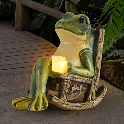 FOXMIS Miniature Frog Garden Statue Spring Home Decor Fairy Garden Accessories Outdoor Indoor Solar Garden Frog Decor Art Housewarming Gift for Patio, Balcony, Yard, Lawn Ornament,3.89"x2.36"x3.93"