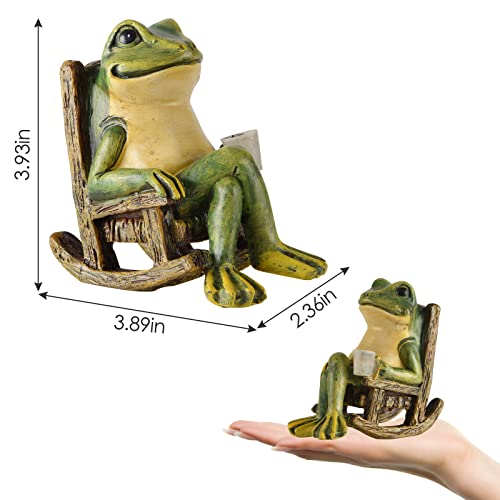 FOXMIS Miniature Frog Garden Statue Spring Home Decor Fairy Garden Accessories Outdoor Indoor Solar Garden Frog Decor Art Housewarming Gift for Patio, Balcony, Yard, Lawn Ornament,3.89"x2.36"x3.93"