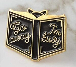 book story ! go away i’m busy mini witch black magic book hard enamel cartoon brooches lapel pins for coat sweater backpack shipped from usa