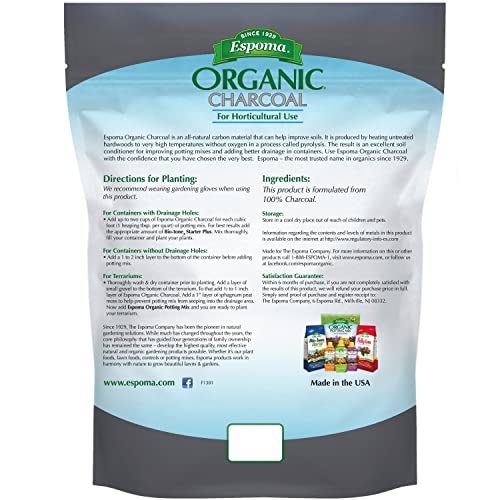 Espoma Organic Charcoal for Horticultural Use, All Natural Carbon Material Helps Improve Drainage in Containers and Terrariums. for Organic Gardening, 4 qt. Bag; Pack of 1