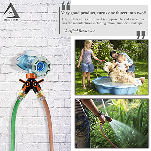 Hose Splitter 2 Way, Heavy Duty Metal Connector, Two Way Garden Hose Splitter, High Flow Spigot Faucet Bib Adapter, Solid Double Y Shut Off Valve for Outdoor Gardening Hoses, Orange